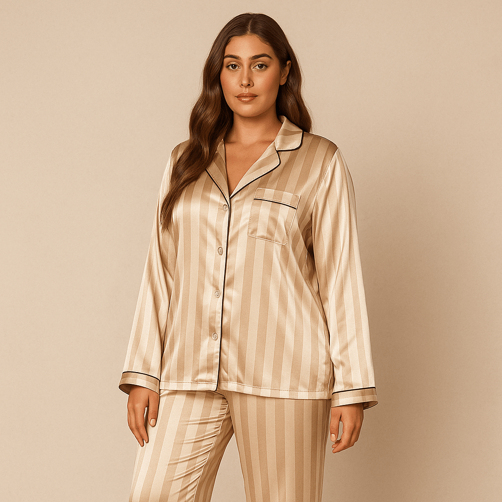 Pyjama femme satin | Rose à rayures Or / S