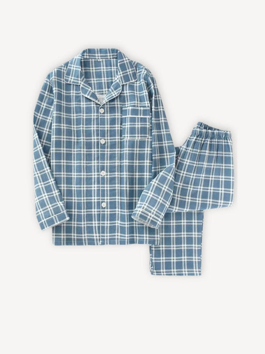 Chemise pyjama femme | Carreaux Bleu / M