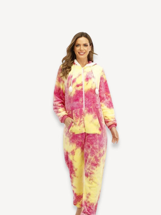 Combinaison chaude pyjama | Femme Rose et jaune / S