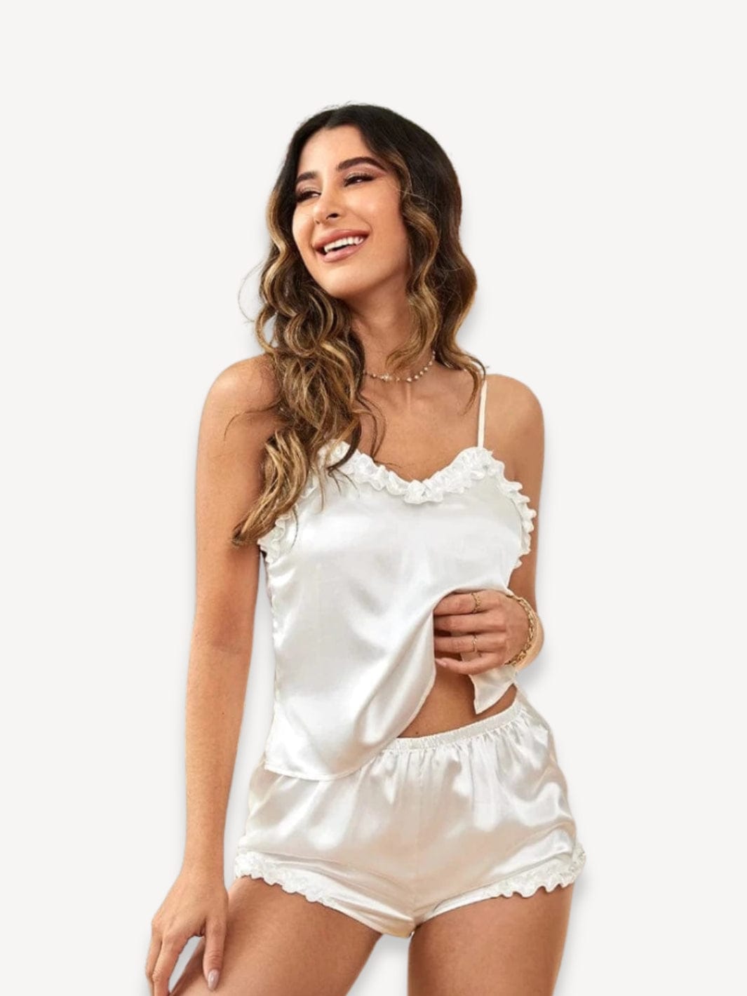 Ensemble pyjama short satin | Femme Blanc / S