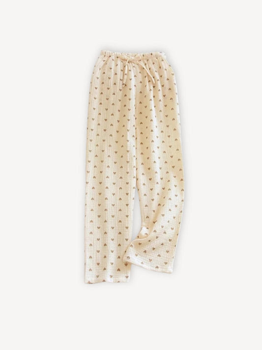 Pantalon | pyjama coton femme Beige cœurs / M