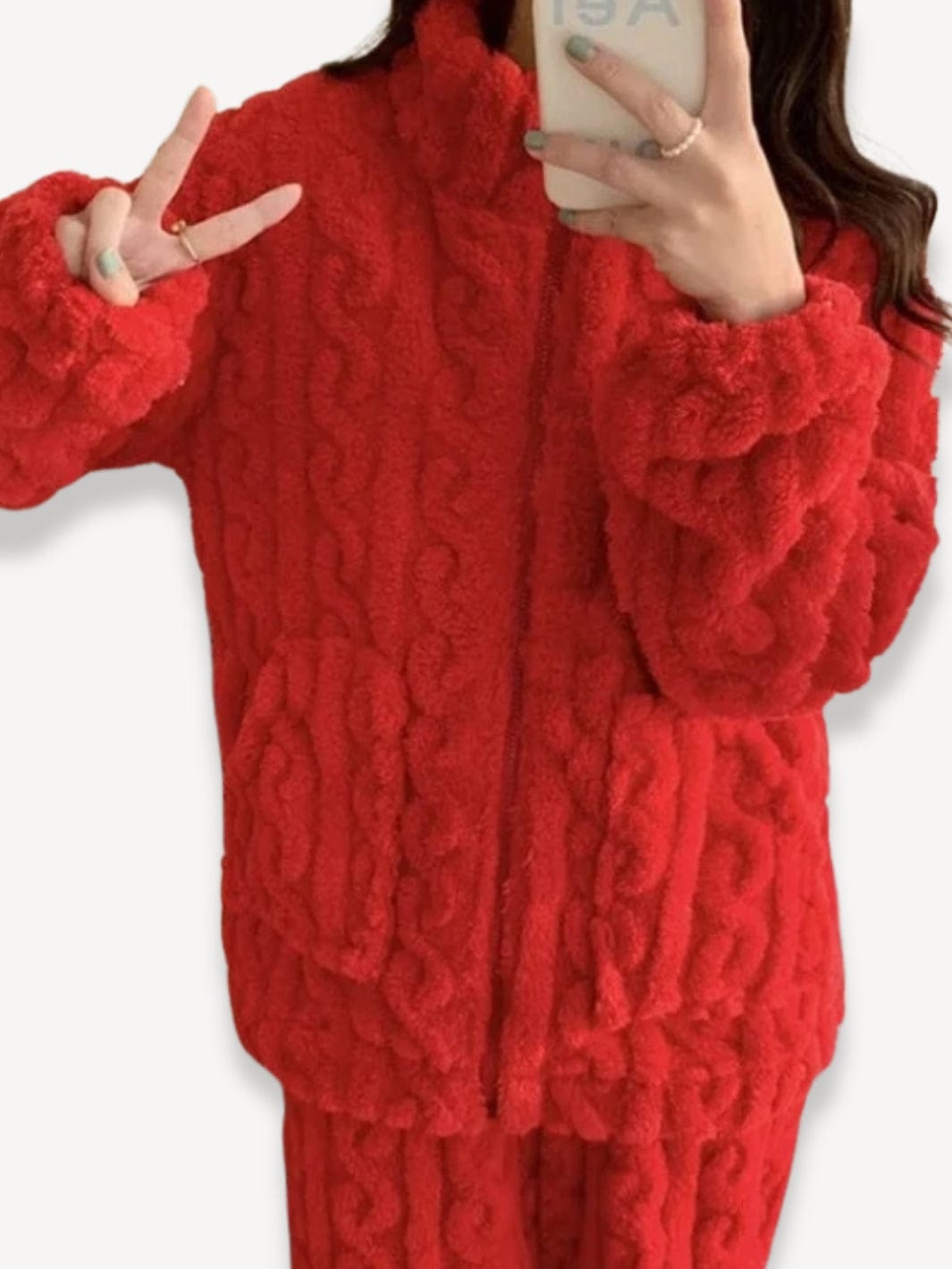 Pyjama chaud pour femme Rouge / M