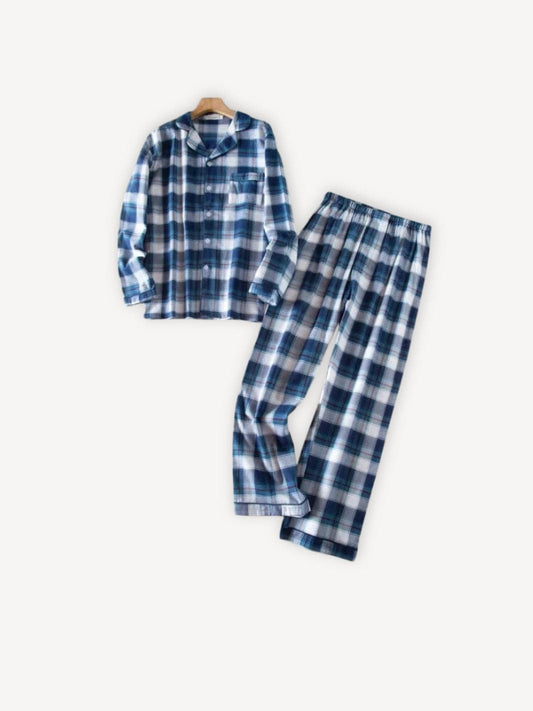 Pyjama en flanelle | Carreaux Bleu | Blanc / S