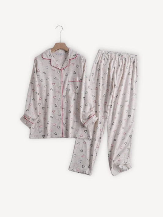 Pyjama femme | Winter's Flanel Blanc cœurs / S