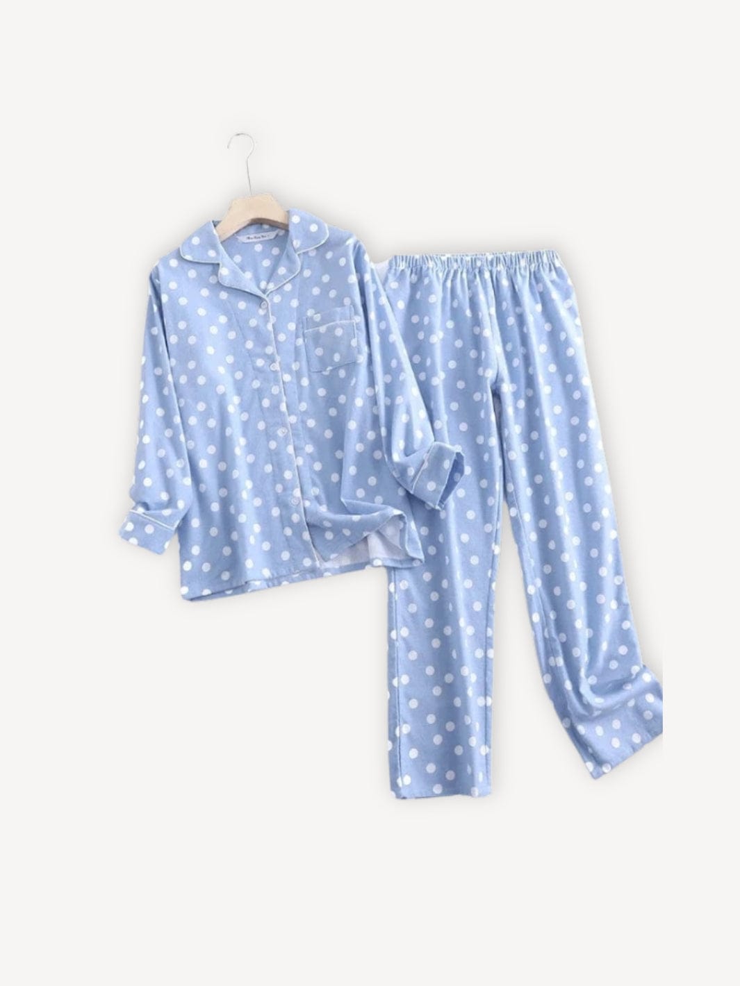 Pyjama flanelle | Bio Bleu à pois blancs / S