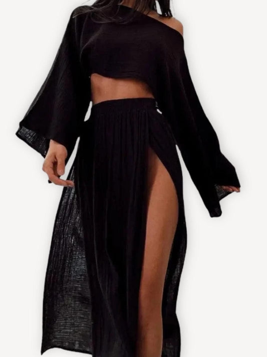 Robe de plage | Noire Noir / M